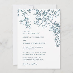 Invitación Boda Floral Botánica Elegante Teal Rústica