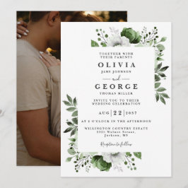 Invitación Boda floral botánica elegante verde oliva Foto