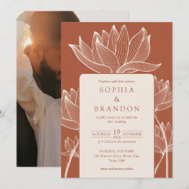 Invitación Boda floral botánica en terracota fotográfica