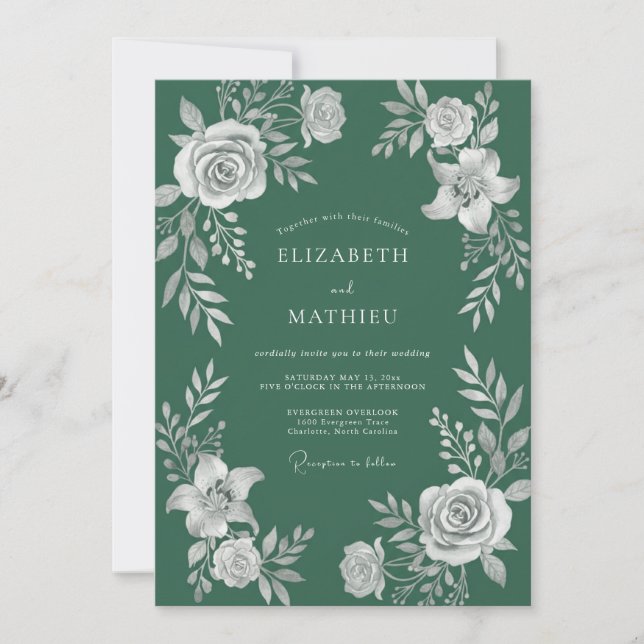 Invitación Boda Floral Botánica Esmeralda (Anverso)
