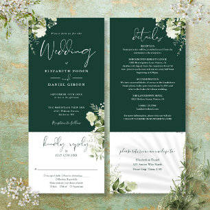 Invitación Boda floral botánica esmeralda todo en uno