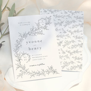 Invitación Boda floral botánica ilustrada en negro y crema