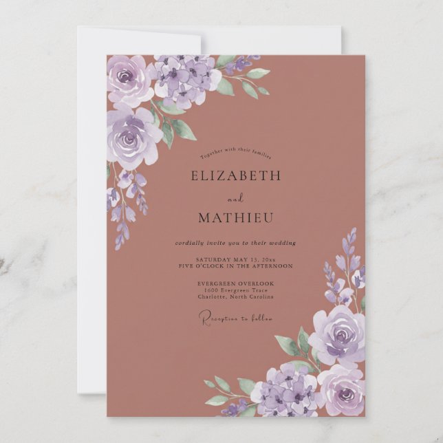 Invitación Boda Floral Botánica Lila (Anverso)