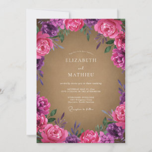 Invitación Boda floral botánica magenta púrpura