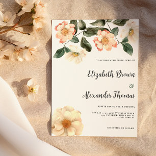 Invitación Boda floral botánica marfil rosa coral verde