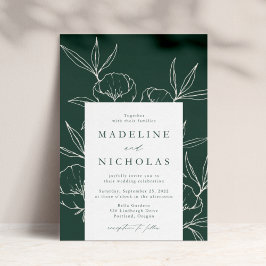 Invitación Boda floral botánica moderna de color verde oscuro