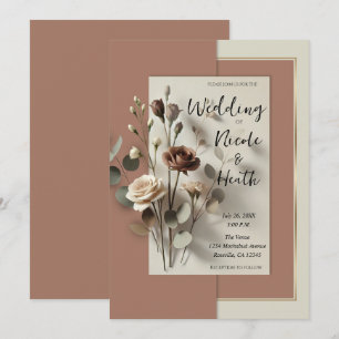 Invitación Boda floral botánica moderna de mousse de mocha