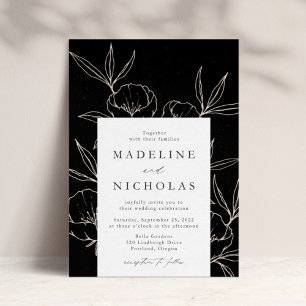 Invitación Boda floral botánica moderna en negro y crema