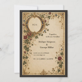 Invitación Boda floral botánica monograma real medieval