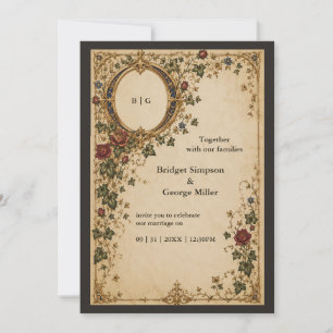 Invitación Boda floral botánica monograma real medieval
