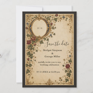 Invitación Boda floral botánica monograma real medieval