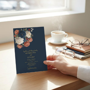 Invitación Boda floral botánica naval todo en uno 