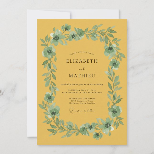 Invitación Boda Floral Botánica Ócrea (Anverso)