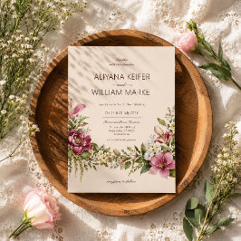 Invitación Boda floral botánica romántica en verde oliva
