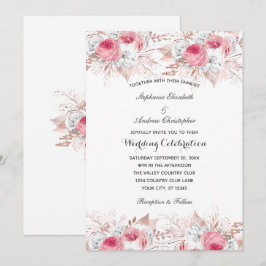 Invitación Boda floral botánica rosa blanco oro rosa