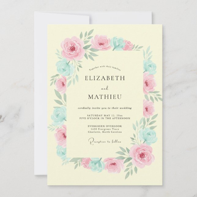Invitación Boda Floral Botánica Rosa Melocotón (Anverso)