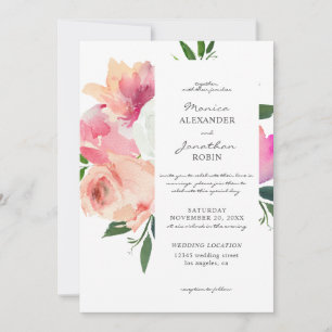 Invitación Boda floral botánica rosa y blanco V3