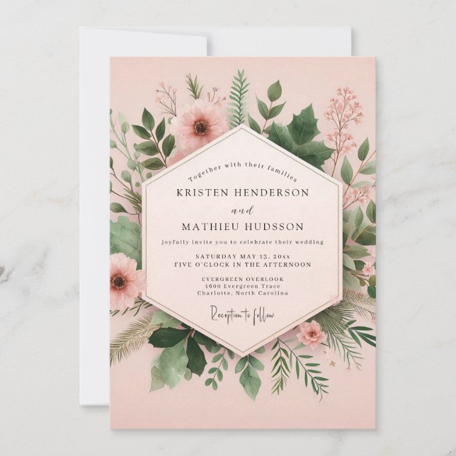 Invitación Boda Floral Botánica Rubor (Anverso)