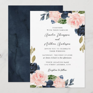 Invitación Boda Floral Botánica Rústica Rosa Marina