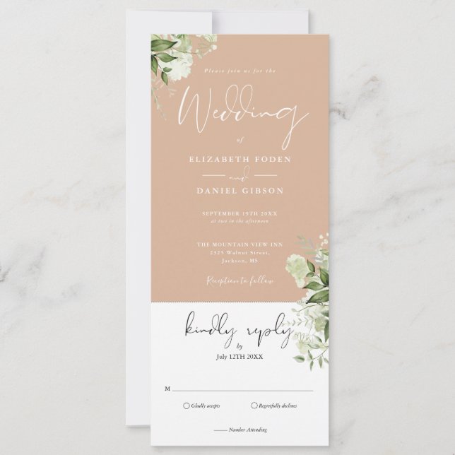 Invitación Boda floral botánica Tan todo en uno (Anverso)