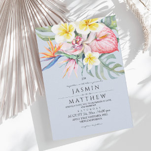 Invitación Boda floral botánica tropical azul marino 