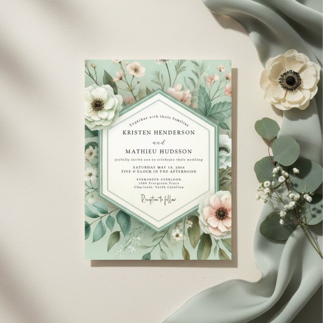 Invitación Boda Floral Botánica Verde Menta (Subido por el creador)
