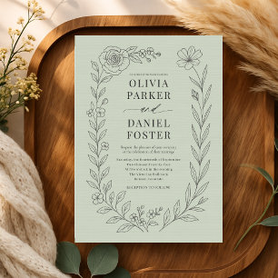 Invitación Boda floral botánica verde salvia