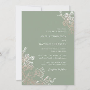 Invitación Boda Floral Botánica Vintage Beige Blanco Sage