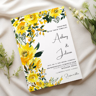 Invitación Boda floral botánico amarillo naranja verano
