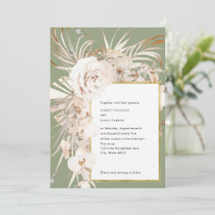 Invitación Boda floral botánico de acuarela verde oliva