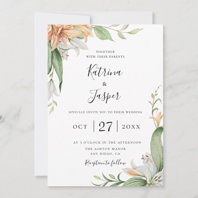 Invitación Boda floral botánico de Lily moderna (Anverso)