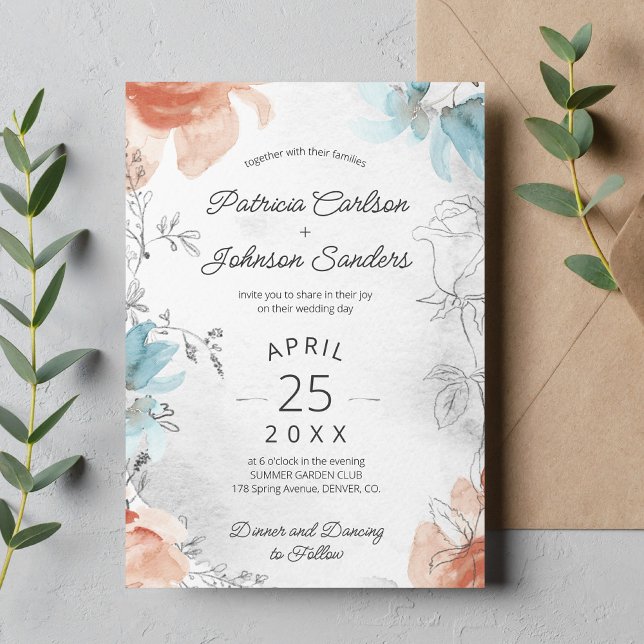 Invitación Boda floral botánico de línea elegante (Subido por el creador)