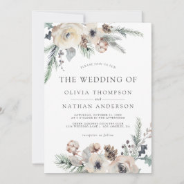 Invitación Boda floral botánico de pino de invierno rústico