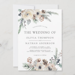 Invitación Boda floral botánico de pino de invierno rústico
