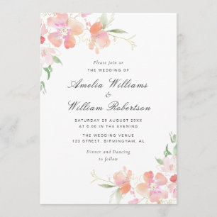 Invitación boda floral botánico dorado y rosa