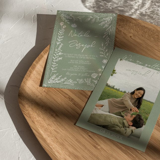 Invitación Boda floral botánico foto boho verde salvia (Subido por el creador)