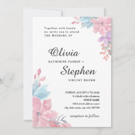 Invitación Boda floral botánico rosa acuarela. Rosa