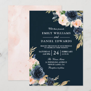 Invitación Boda floral botánico Rubor de la marina All Season