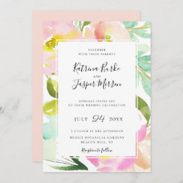 Invitación Boda floral botánico Rubor Peach Mint