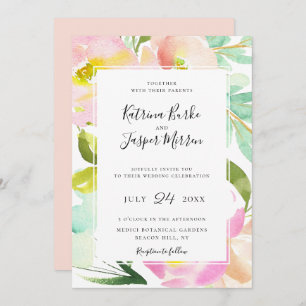 Invitación Boda floral botánico Rubor Peach Mint
