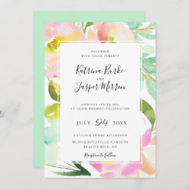 Invitación Boda floral botánico Rubor Peach Mint
