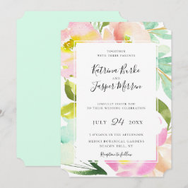 Invitación Boda floral botánico Rubor Peach Mint