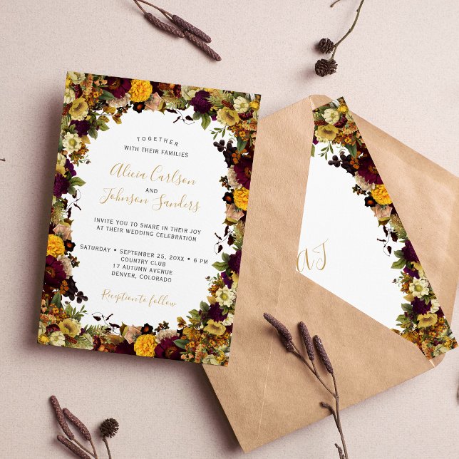 Invitación Boda floral botánico rústico otoño (Subido por el creador)