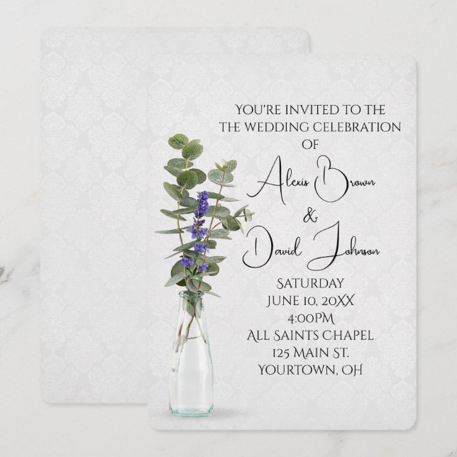 Invitación Boda Floral Bouquet En Damask (Anverso / Reverso)