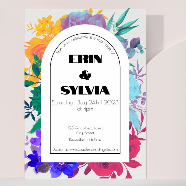 Invitación Boda floral brillante arcoiris (Subido por el creador)