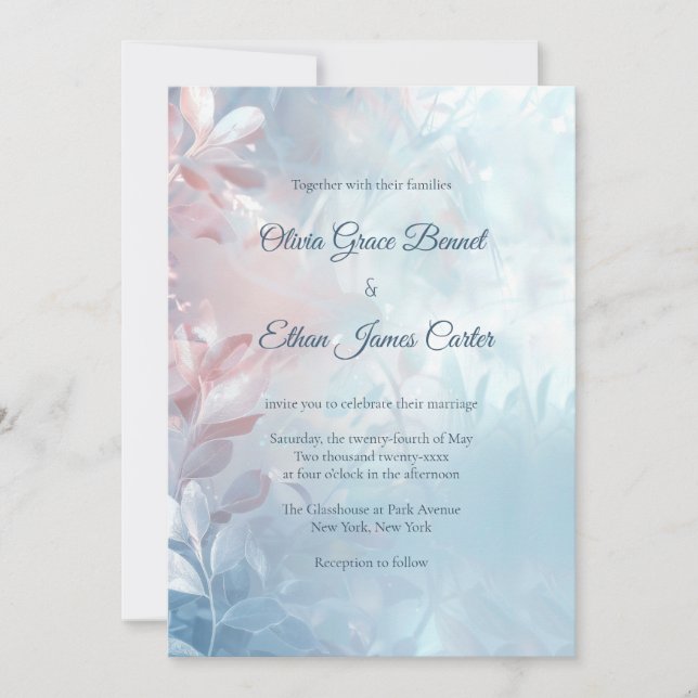 Invitación Boda floral brillante de vidrio etéreo moderno (Anverso)