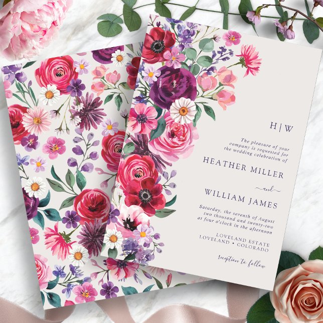 Invitación Boda floral brillante en negrita (Bold Bright Watercolor Floral Wedding Invitation by Painted Paperie
)