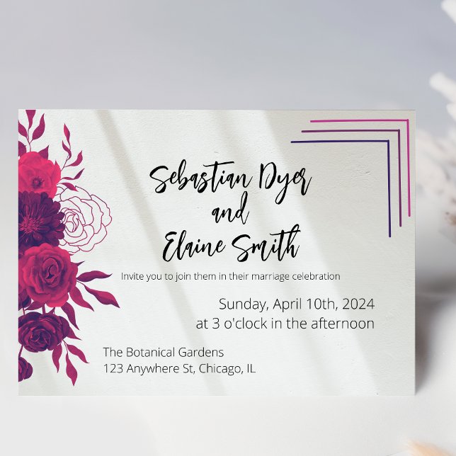 Invitación Boda floral brillante rosa y magenta solar (Subido por el creador)