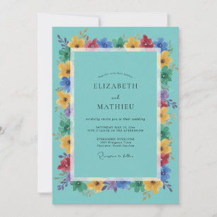 Invitación Boda Floral Brillante Turquesa