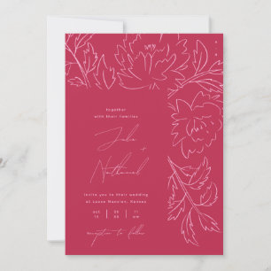 Invitación Boda floral brillante Viva Magenta